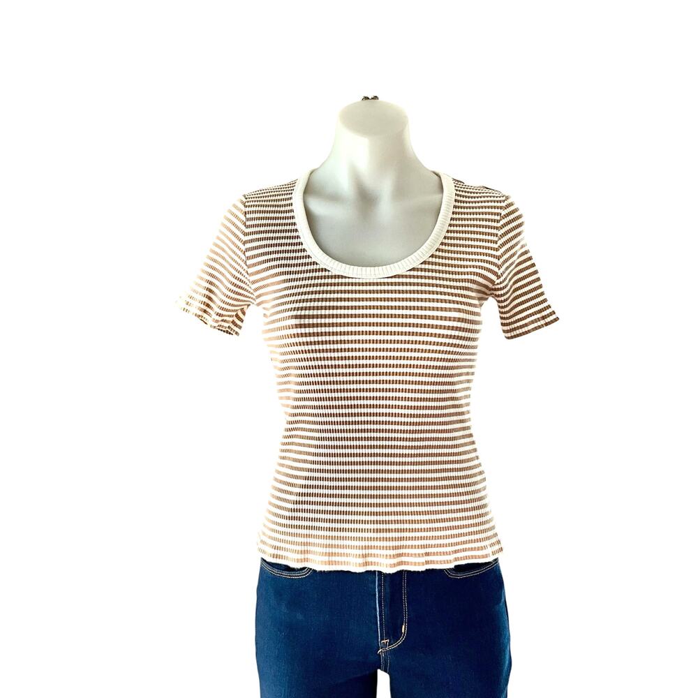 MNG Two-Color Striped Ribbed Blouse: Modern